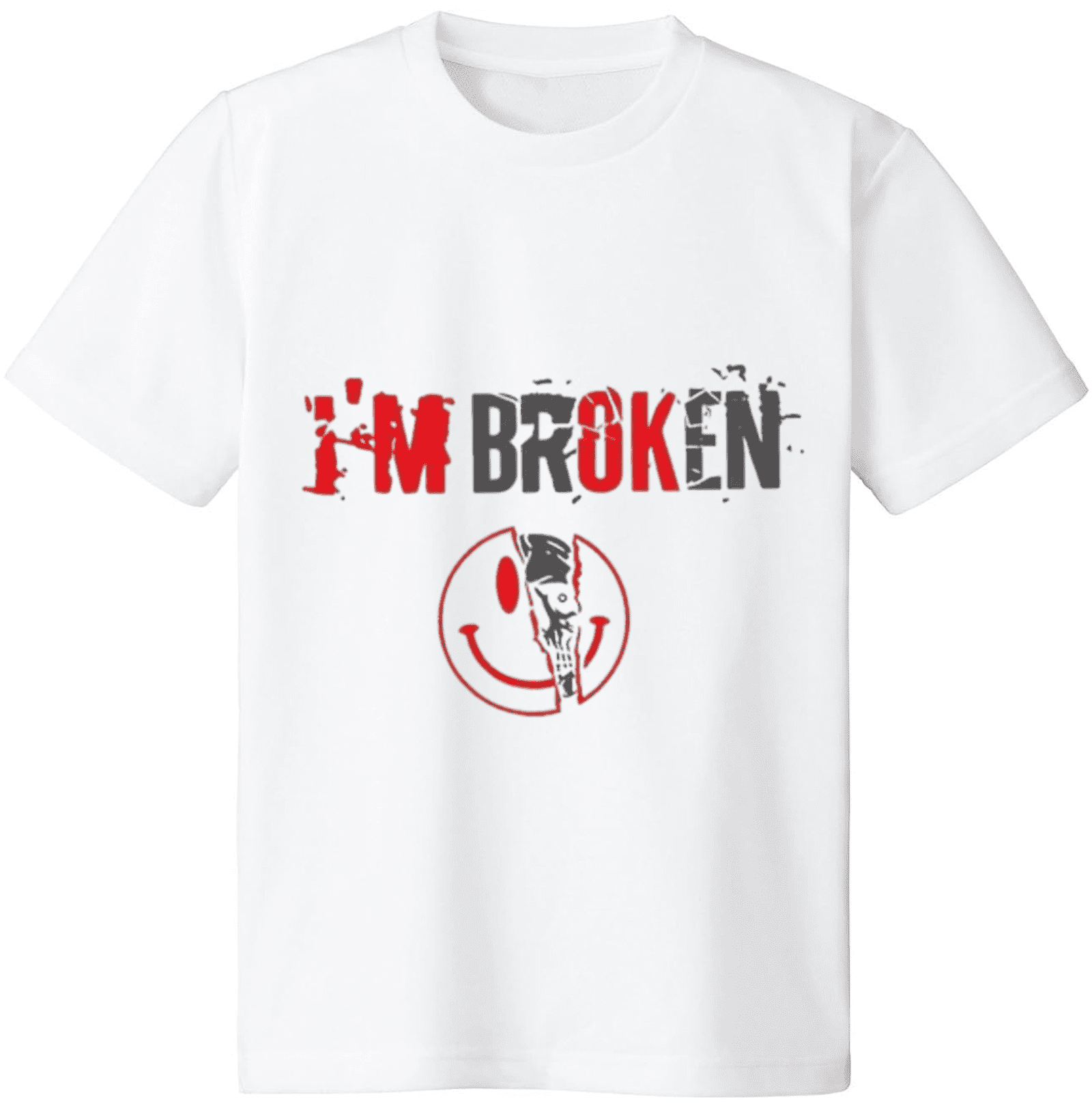 Smiling Face & Skull Pattern I'm Broken Print T-shirt,Casual Street ...