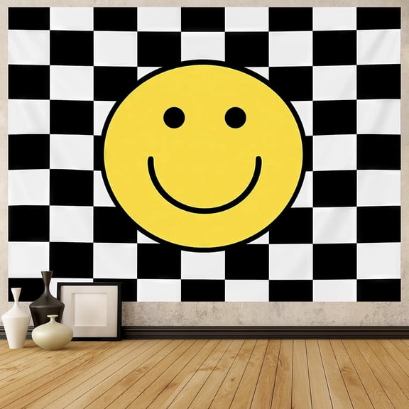 Smiling Face Tapestry Wall Hanging Black and White Preppy Room Decor for Bedroom Living Room 60 x 80 Inch