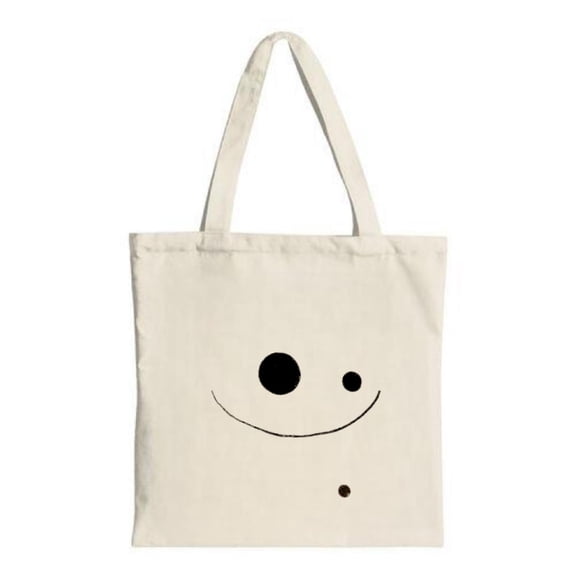 Smiling Face Tote Bag - Simple Design with Large & Small Black Circles Perfect for Shopping Travel & Parties Reusable Canvas