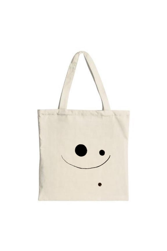 Smiling Face Tote Bag - Simple Design with Large & Small Black Circles Perfect for Shopping Travel & Parties Reusable Canvas