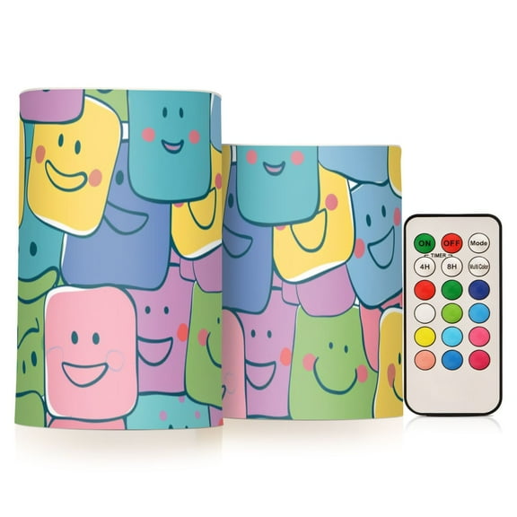 Smiling Faces Flameless CandlesLED Lights Battery Operated Candles with Remote and Timers Flicker Lights Votive Set of 2