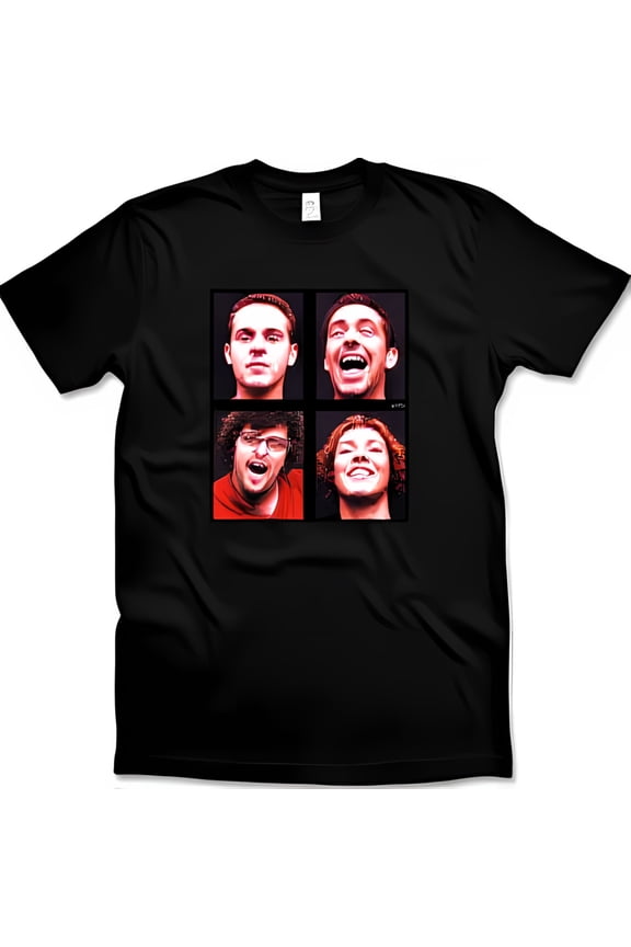 Smiling Faces Graphic Black T-Shirt 2x2 Design in Bold Red Color
