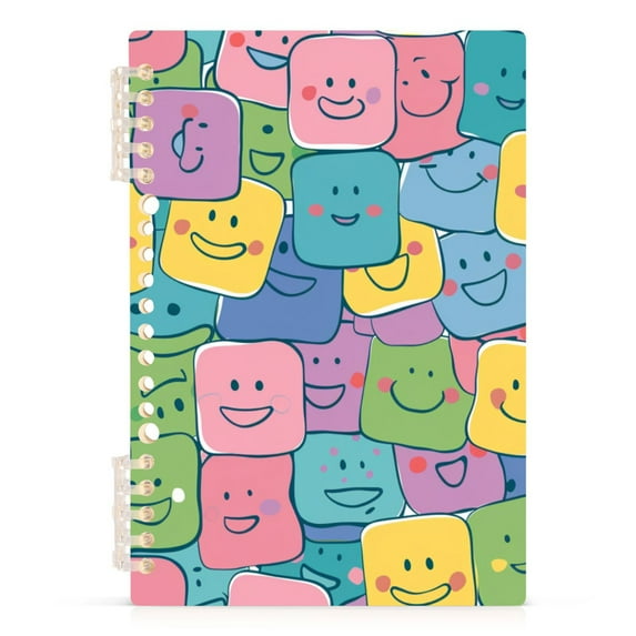 Smiling Faces Ring Binder Notebook Journey Note Diary College Ruled Spiral Notebook Study Loose Leaf Paper A5 60 Pages