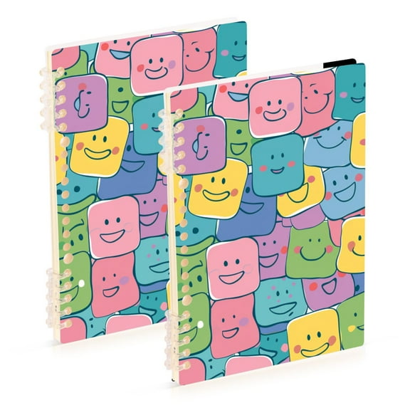 Smiling Faces Ring Binder Notebook Journey Note Diary College Ruled Spiral Notebook Study Loose Leaf Paper A5 60 Pages