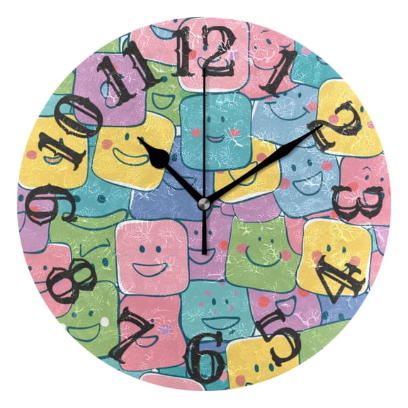 Smiling Faces Wall Clock 10 inch Non-Ticking Easy to Read Decorative Clocks for Home Bedroom Living Room