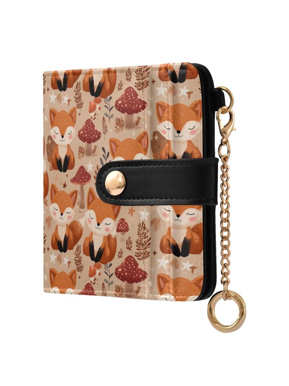 Smiling Fox Small Wallet for Women RFID Blocking Bifold PU Leather Credit Card Holder with Zipper Coin Pocket Compact Cute Travel Purse Magnetic Snap 7 Card Slots