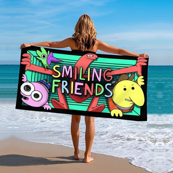 Smiling Friends Gifts Beach Towel for Women Girl Birthday Inspired Fan Bath Outdoor Music Lover