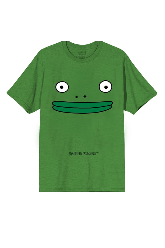 Smiling Friends Mr. Frog Big Face Men's Graphic Tee Oversized Character Front Print Short Sleeve Crew Neck Officially Licensed Adult T-Shirt-Small