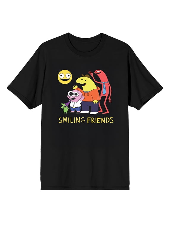 Smiling Friends The Whole Gang Men's Graphic Tee Character Group Art Short Sleeve Crew Neck Officially Licensed T-Shirt-XL