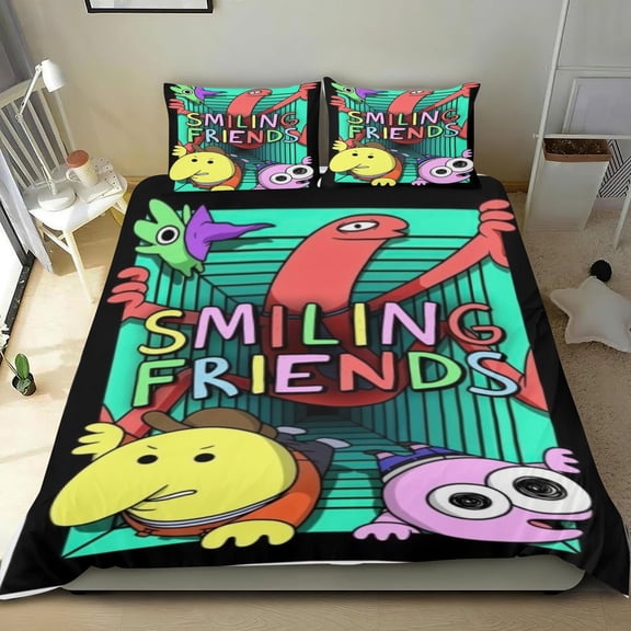 Smiling Friends Themed Bed Sheet Set Three Piece Set 36x75 In ches Comfortable And Skin Friendly Unique Design Creating A Star Studded Night Home Gifts For Family Friends fans