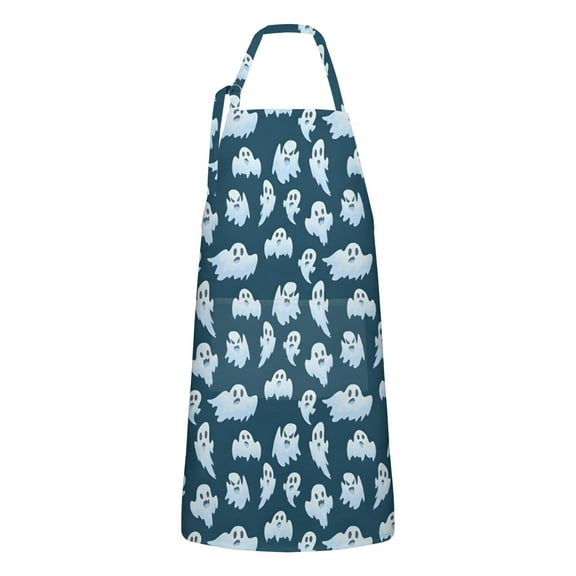 Smiling Ghosts Halloween Apron-Garden Aprons for Women with Pockets-Cotton Linen Waterproof Kitchen Cooking Gardening Aprons Adjustable for Kitchen,Cooking,BBQ and Salon 32"x27"