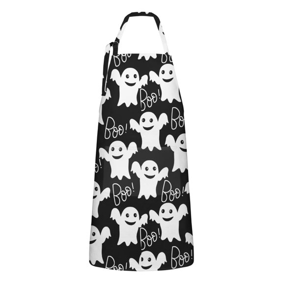 Smiling Ghosts Halloween Apron-Garden Aprons for Women with Pockets-Cotton Linen Waterproof Kitchen Cooking Gardening Aprons Adjustable for Kitchen,Cooking,BBQ and Salon 32"x27"