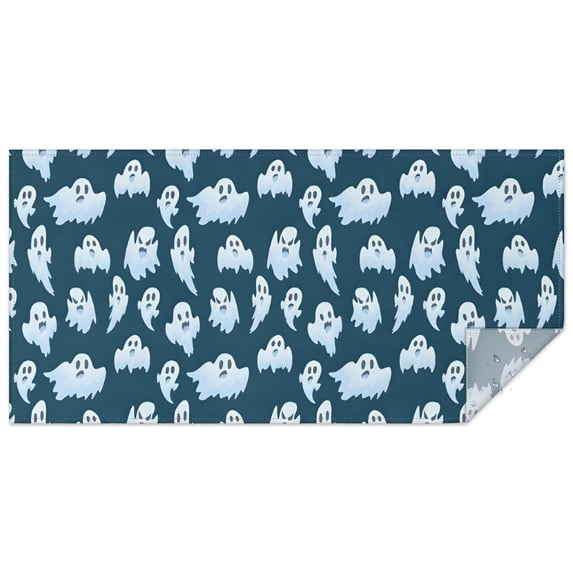 Dark Blue Halloween Ghosts Rectangle Tablecloth 60"x120",Waterproof Polyester Rectangle Table Cloth, Wipeable Spillproof Polyester Tablecloth for Dining, Camping, Indoor and Outdoor