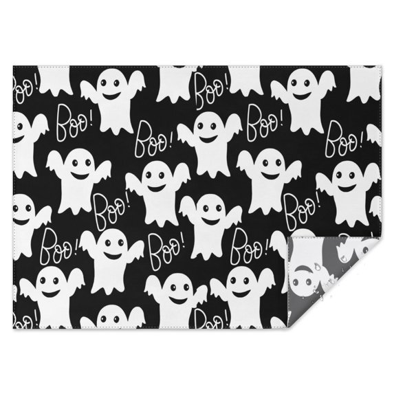 Black Halloween Ghosts with Boo Rectangle Tablecloth 60"x84",Waterproof Polyester Rectangle Table Cloth, Wipeable Spillproof Polyester Tablecloth for Dining, Camping, Indoor and Outdoor