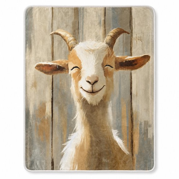 Smiling Goat Sherpa Blanket, 2-Layer Polyester Fleece Throw, Multicolor