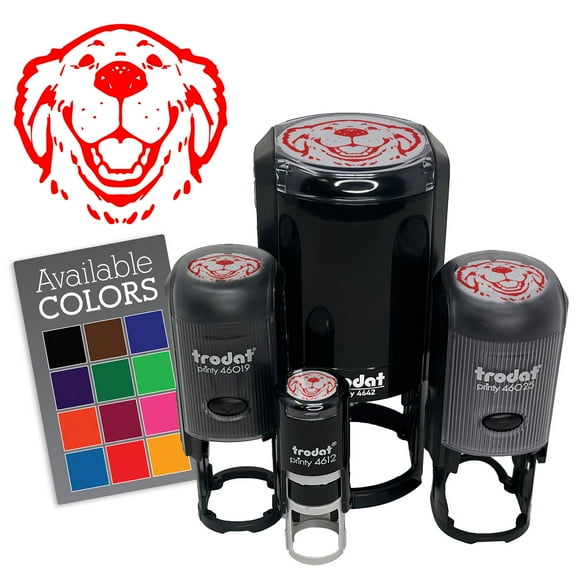 Smiling Goofy Golden Retriever Dog Self-Inking Rubber Stamp for Stamping Ink Stamper Crafting Planners - 1/2 Inch Mini - Black Ink