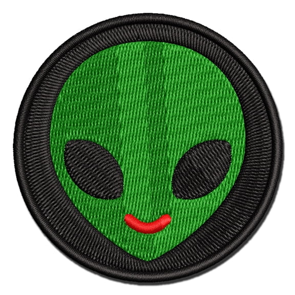 Smiling Happy Alien Emoticon Applique Multi-Color Embroidered Hook & Loop Patch - 2.5 Inch Small