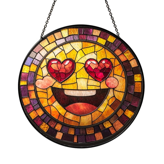 Smiling Heart Eyes Emoji Stained Glass Sun Catcher, Fun Window Hanging, Friendship Gift Idea