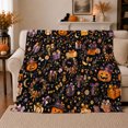 thumbnail image 1 of Smiling Jack-O'-Lanterns Wrapped Presents Halloween, Festive Halloween Scene, Warm Flannel Blanket for Living Room and Family Room, Art Lovers Halloween Gift, Festive Home Decor, 1 of 9