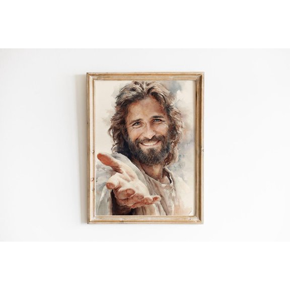 Smiling Jesus Christ Portrait Savior Christian Art, Unframed Canvas 8x10in