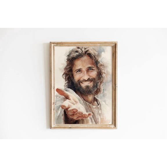Smiling Jesus Christ Portrait Savior Christian Art Unframed Paper Print