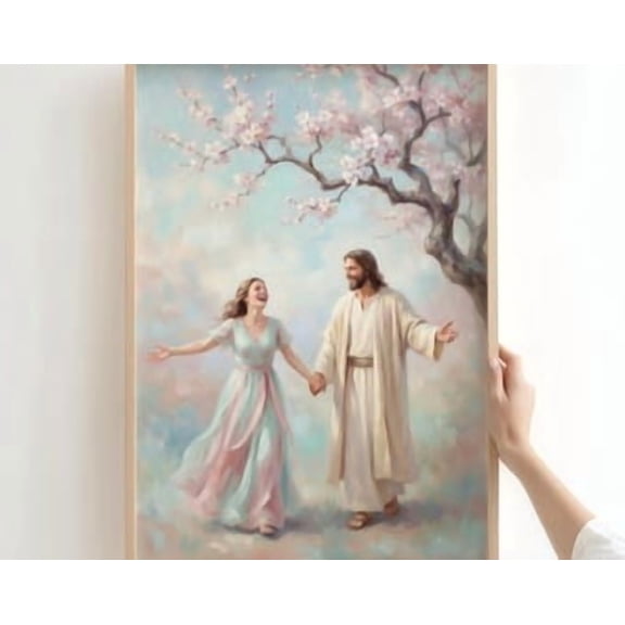 Smiling Jesus Woman Blossoming Tree Poster, Poster Home Decor, Poster Only