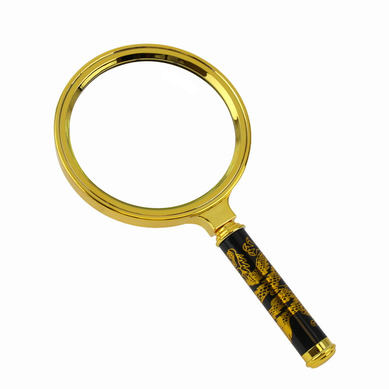 Smiling JuJu 2 pack of 90mm 10X Handheld Magnifiers - Magnifying Glass with  Glossy, Golden Dragon