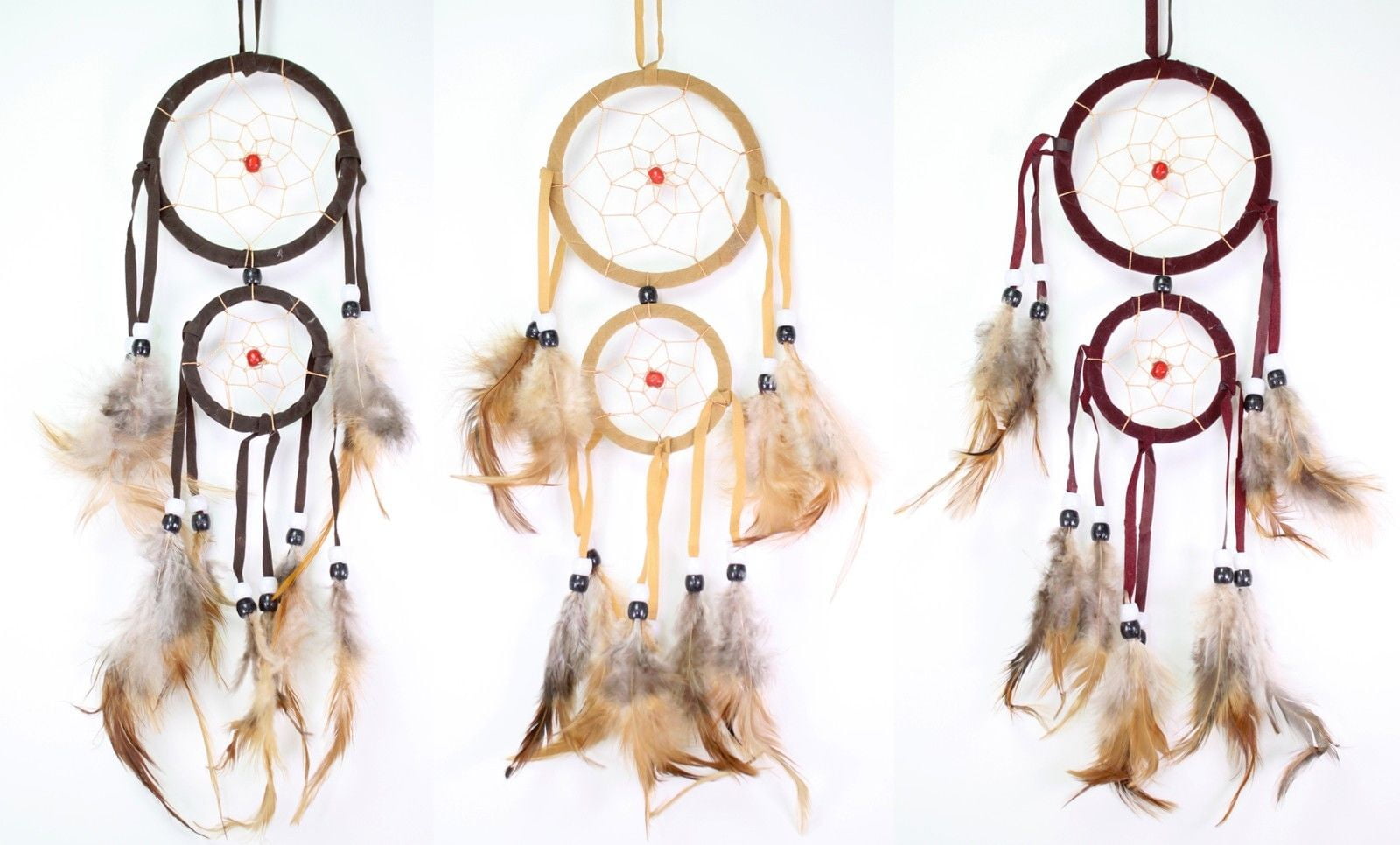 Smiling JuJu Dream Catcher Wall Hanging Decoration Feathers Large and Small Size Variety Color, Handmade(Set of 3)