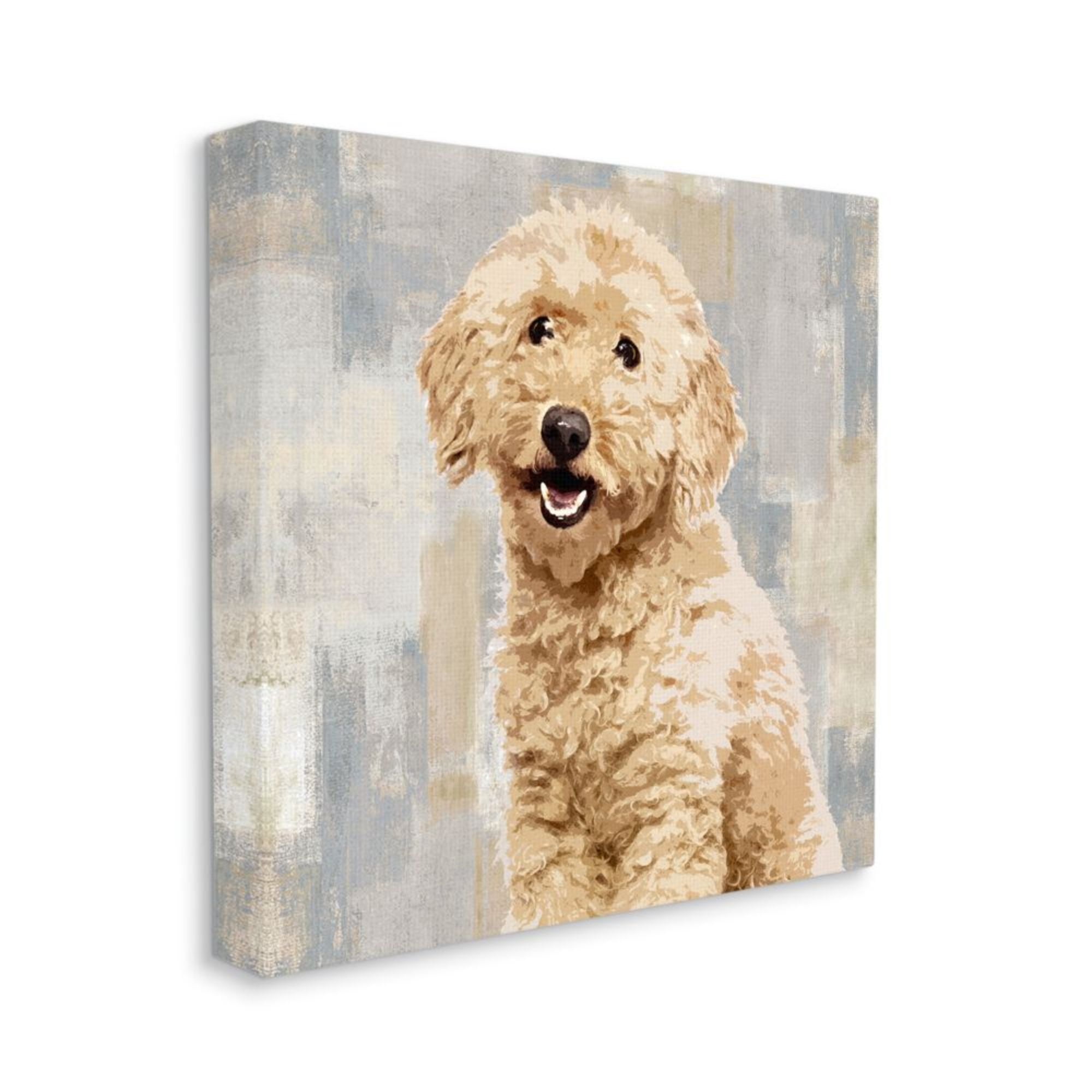 Smiling Labradoodle Dog Patchwork Grey Beige Pattern Animals & Insects Gallery-Wrapped Canvas Print Wall Art, 17x17
