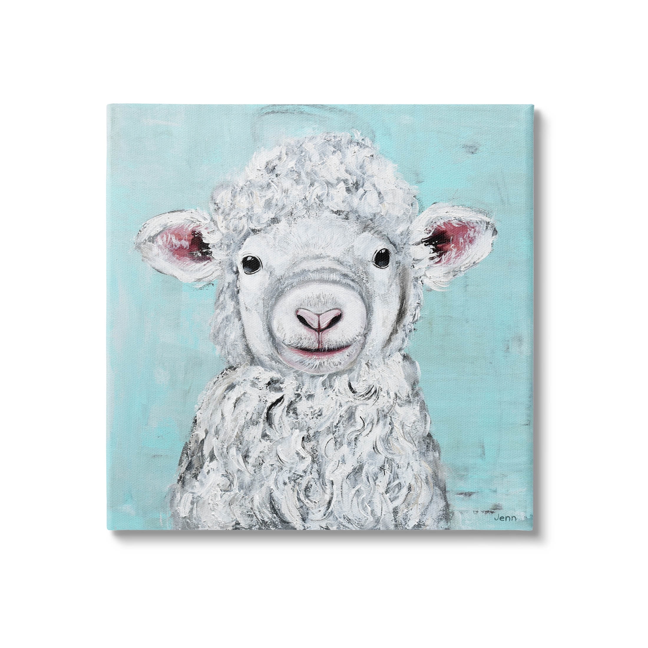 Smiling Lamb Farm Animal Face Animals & Insects Painting Gallery Wrapped Canvas Print Wall Art
