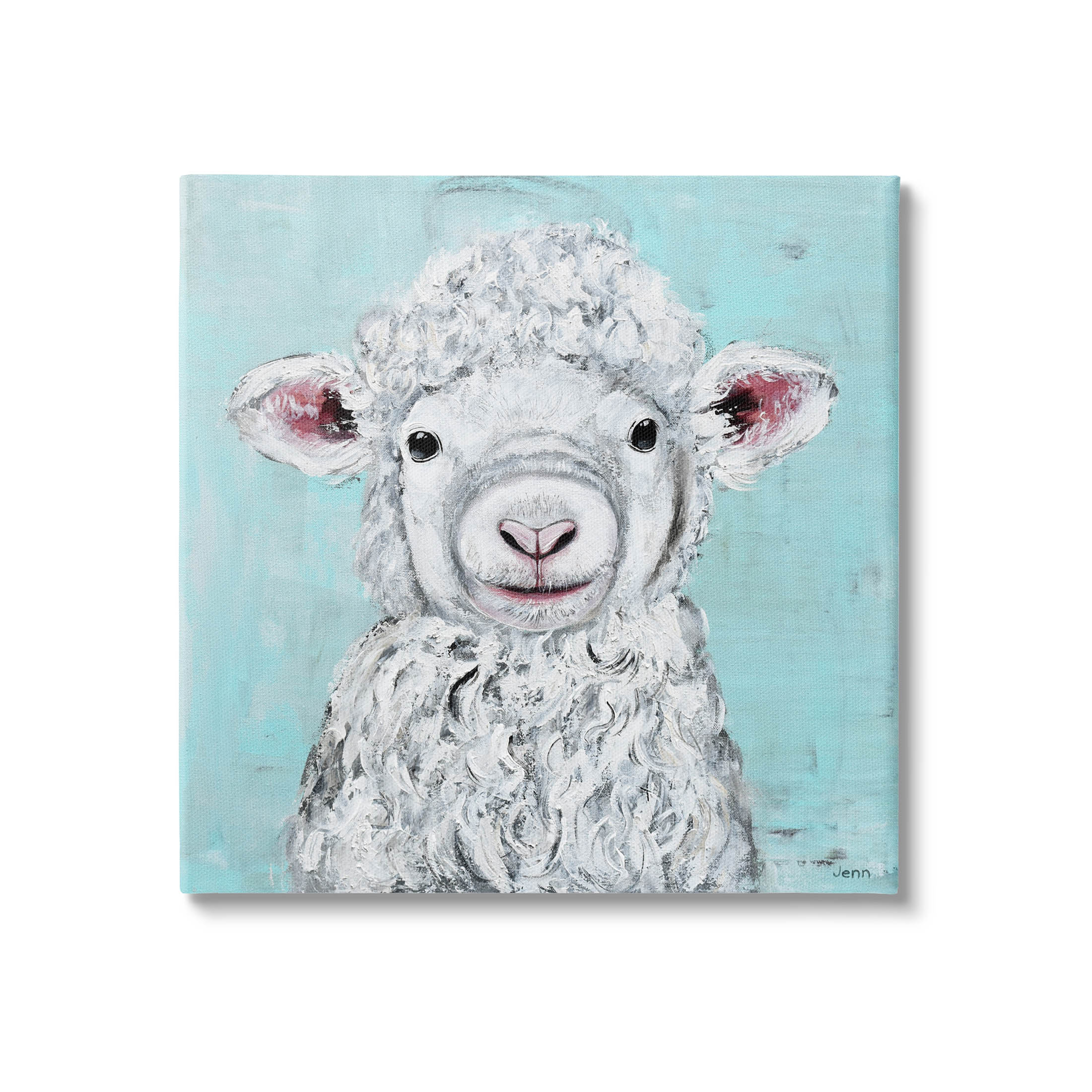 Smiling Lamb Farm Animal Face Animals & Insects Painting Gallery Wrapped Canvas Print Wall Art