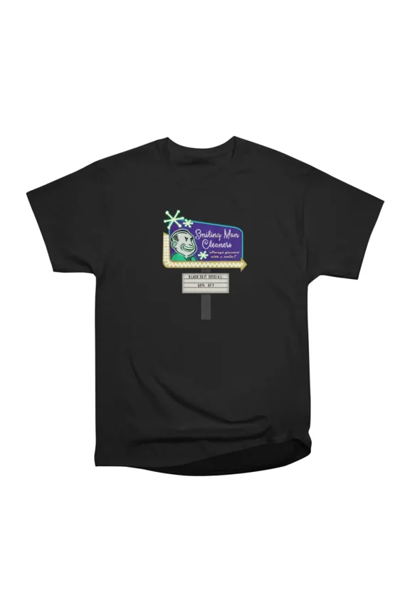 Smiling Man Cleaners Cryptid Neon Signs T-Shirt Tee Gift For Him Merch For Her Apparel For