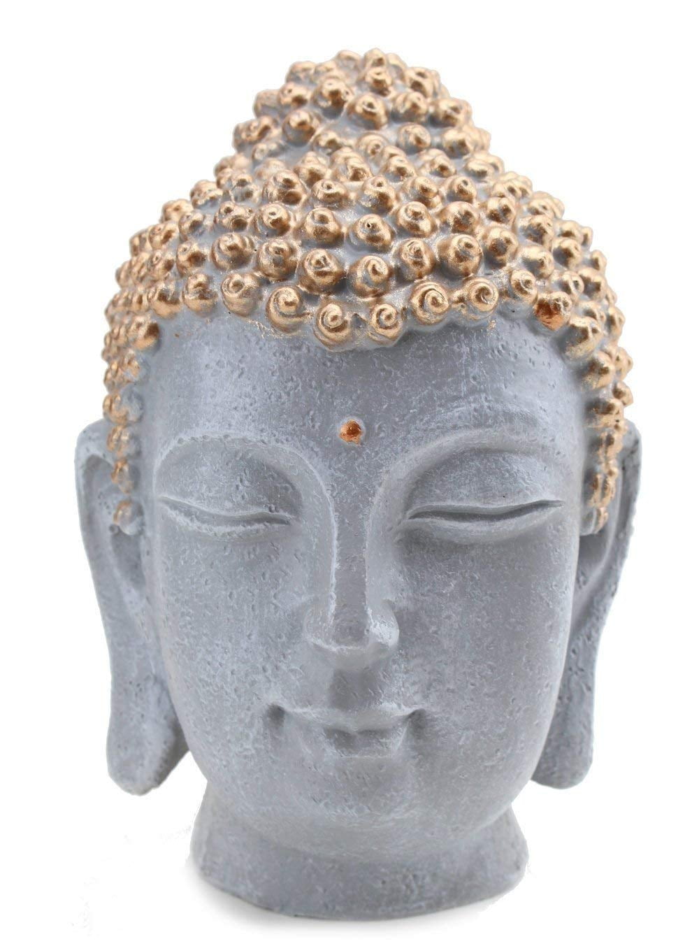 Smiling Meditating Buddha Shakyamuni Head Statue 7.5" Tall Blessing Mercy & Love Peaceful Feng Shui Idea