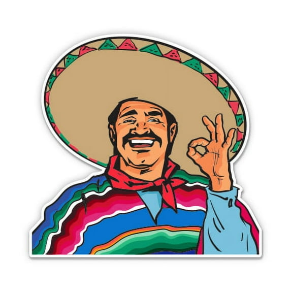 Smiling Mexican Man with Sombrer and Pancho - 12" Vinyl Sticker Waterproof Decal