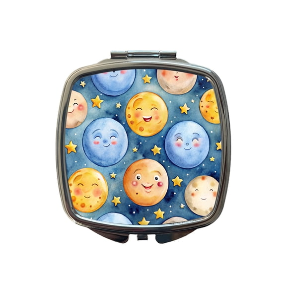 Smiling Moons Watercolor Travel Makeup Handbag Purse Small Pocket Compact Mirror