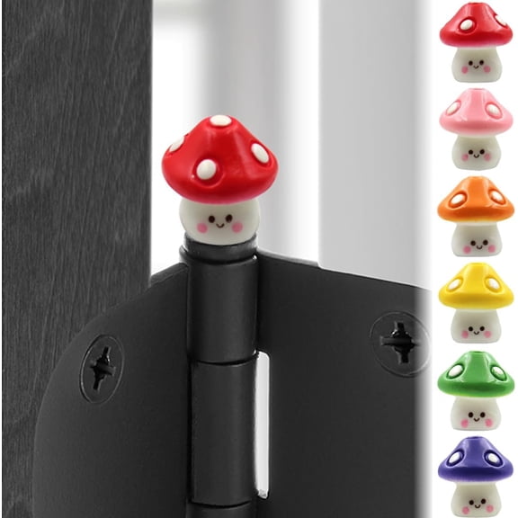 Smiling Mushroom Hinge Head Set of 6 - Magnetic Door Hinge Heads Decorative Topper - Miniature Trinkets for Hinge Head Home Decoration, WT-HDSS-621