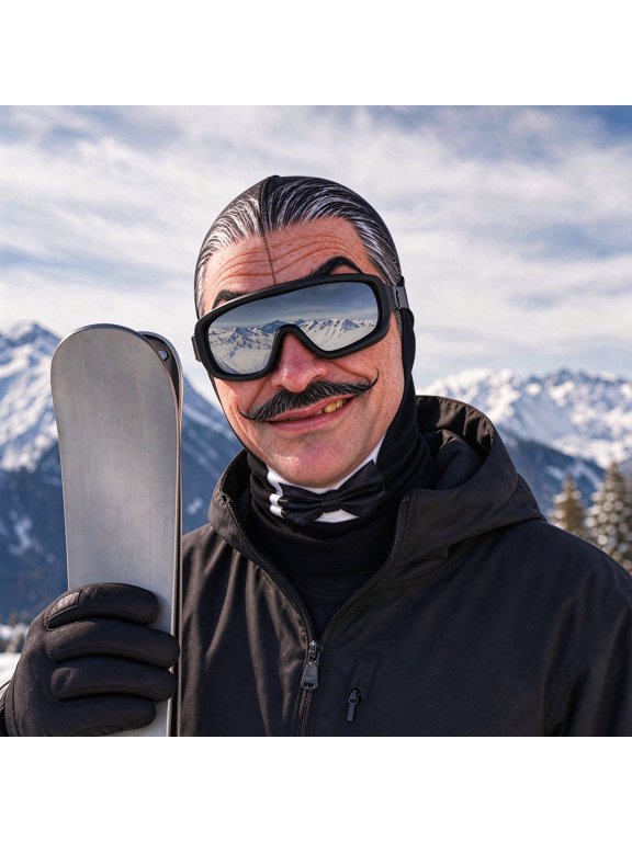 Smiling Older Man Face Print Balaclava Funny Ski Mask, Full Face Neck Cover with Eye Opening for Adults and Skiing