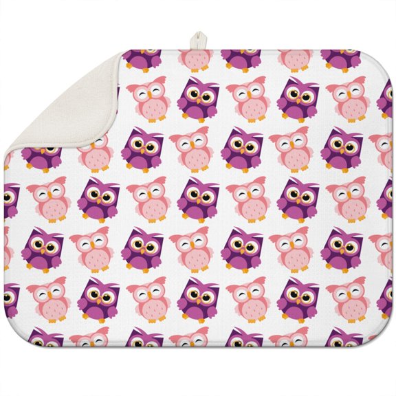 Smiling Owl Cartoon Drying Mat - Super Absorbent 3-Layer Pad, Boho Style & Space-Saving Design