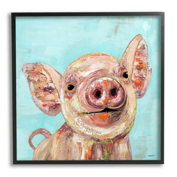 Smiling Pig Farm Animal Animals & Insects Painting Black Framed Art Print Wall Art