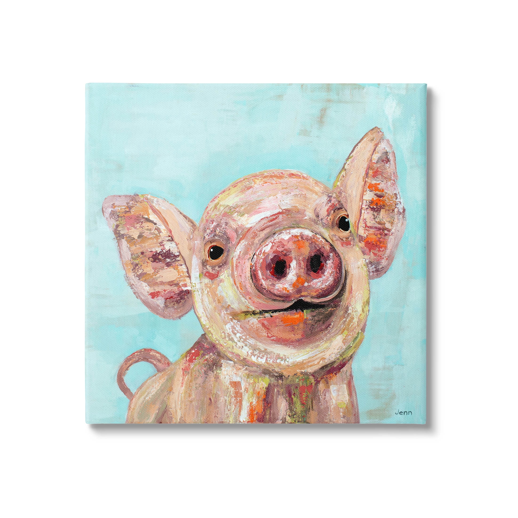 Smiling Pig Farm Animal Animals & Insects Painting Gallery Wrapped Canvas Print Wall Art
