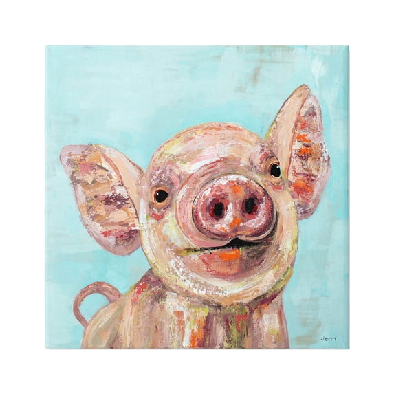 Smiling Pig Farm Animal Animals & Insects Painting Gallery Wrapped Canvas Print Wall Art