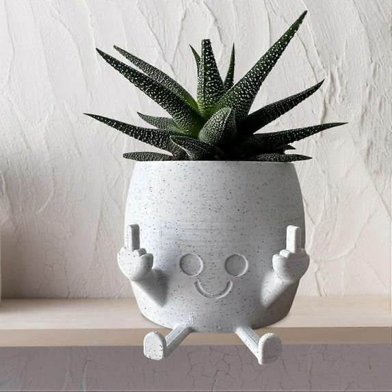 Smiling Plant Pot with Fingers Up, Unique Funny Succulent Planter for Indoor Plants, Home Decor