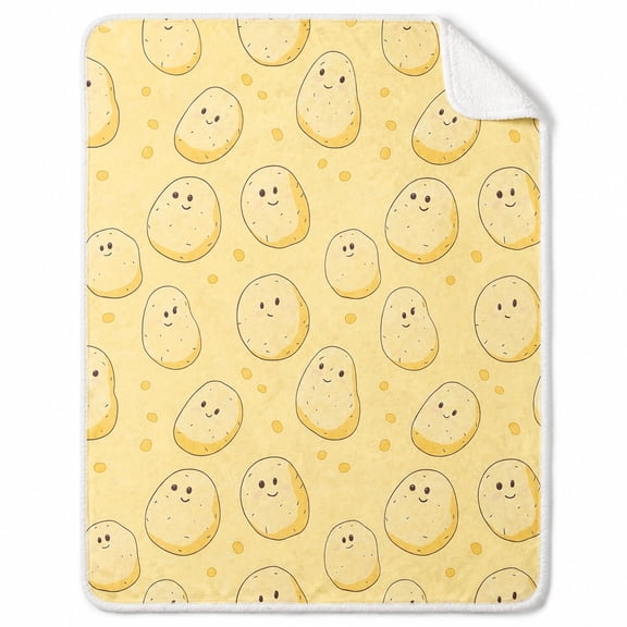 Smiling Potato Sherpa Blanket, Soft Polyester Fleece Throw