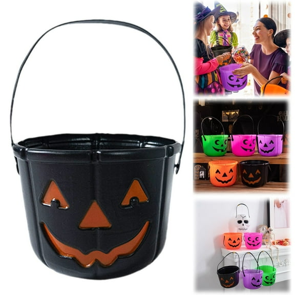 Smiling Pumpkin Bucket Black Tabletop Decor, A Pumpkin Bucket Desktop Ornaments(Plastic, One Size)