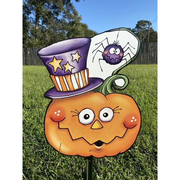 Smiling Pumpkin Hanging Spider Yard Art Decoration