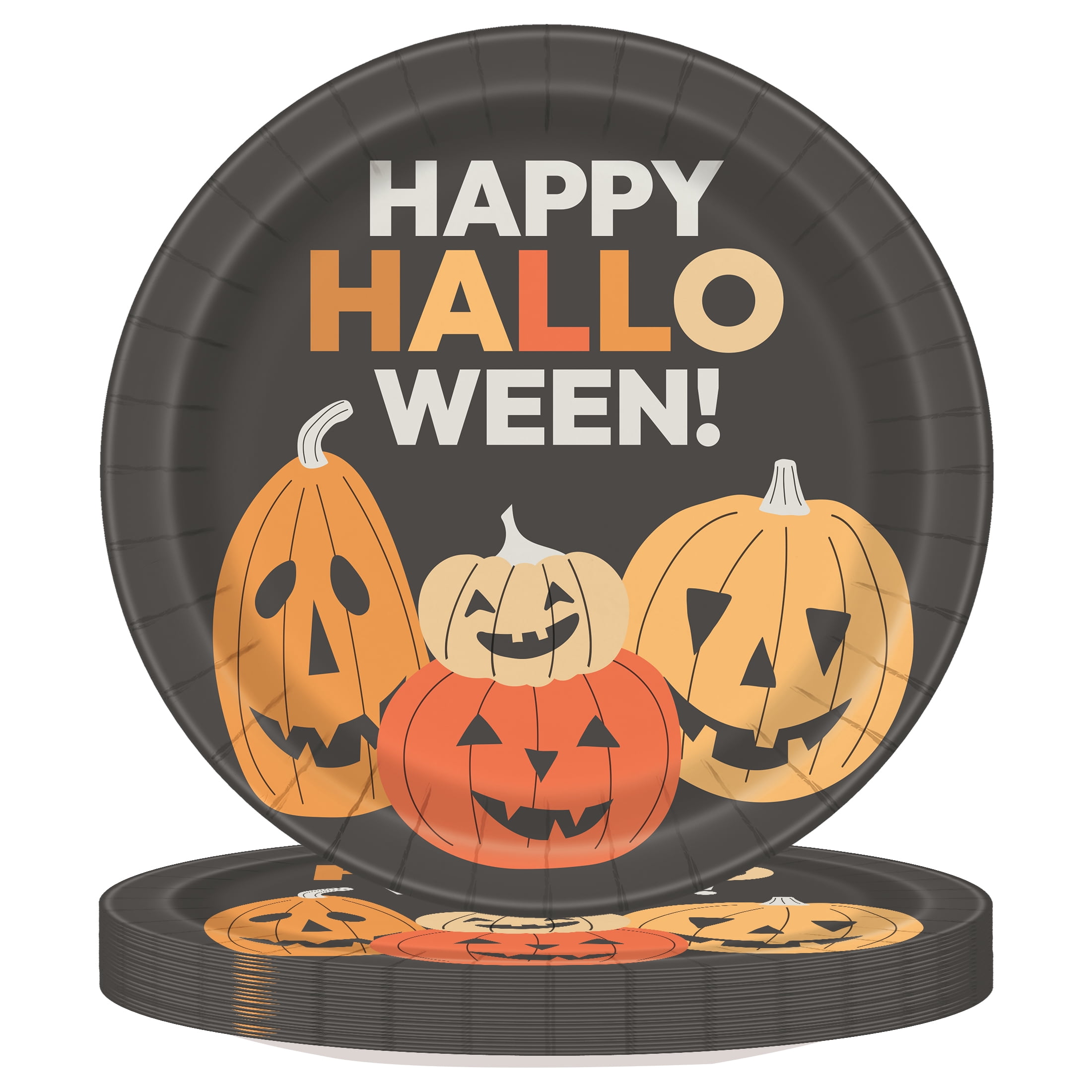 30 Count 9IN Smiling Pumpkins "Happy Halloween" Plates by Way to Celebrate