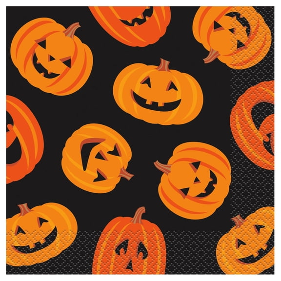 Smiling Pumpkins Disposable Paper Napkins, Multicolor, 6.5" x 6.5", 45 Count, Halloween by Way To Celebrate