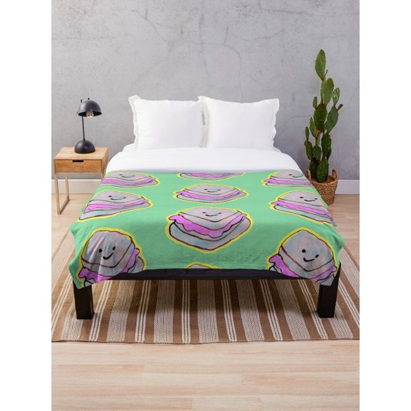 Smiling Purple Sandwich Characters on Mint Green Polyester Fleece Blanket, 280 GSM, Playful Food Theme