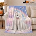 thumbnail image 1 of Smiling Samoyed Pastel Rainbow Moon Dreamy Sky, Peaceful Pet Portrait Pattern, Warm Flannel Blanket for Living Room and Reading Nook, Dog Lovers Friendship Gift, Pet Lover Home Decor, 1 of 9