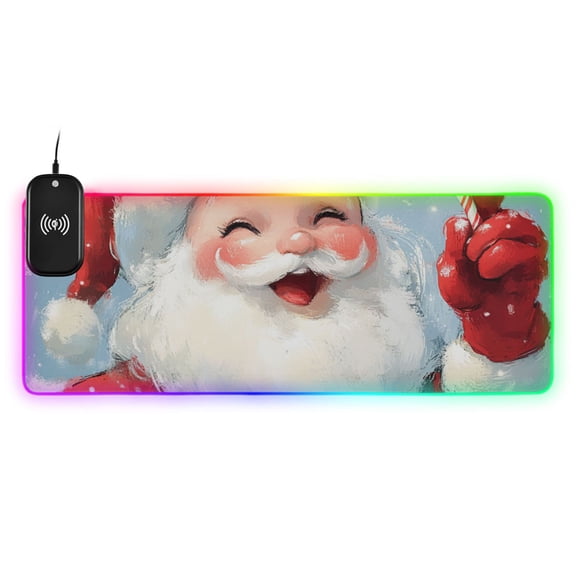 Smiling Santa Claus Wireless Charging RGB Gaming Mouse Pad Large Keyboard Mat Rubber Base 13 Light Modes